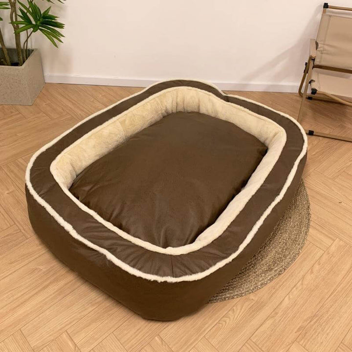 Orthopedic dog bed cover with soft plush top, washable polyester, large dog comfort.