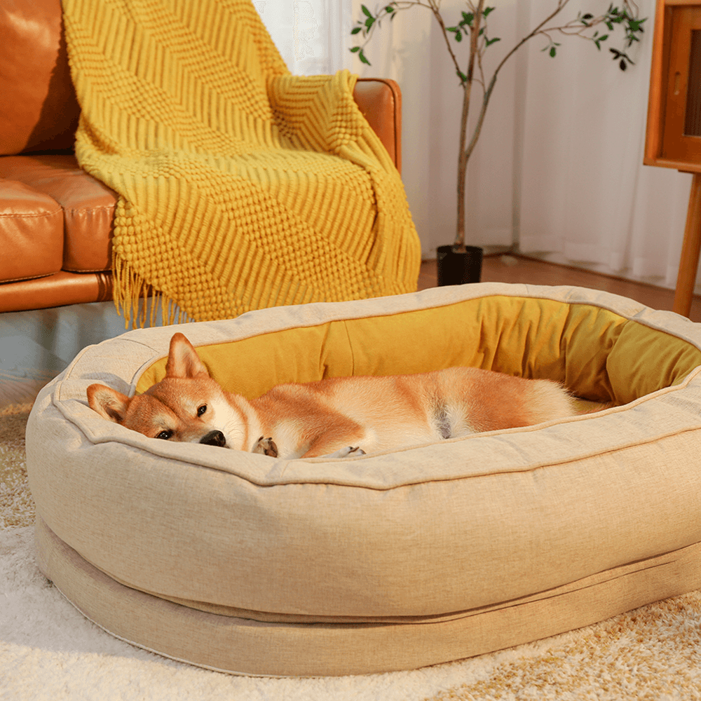Orthopedic donut dog bed in gray, providing comfort and support for pets.