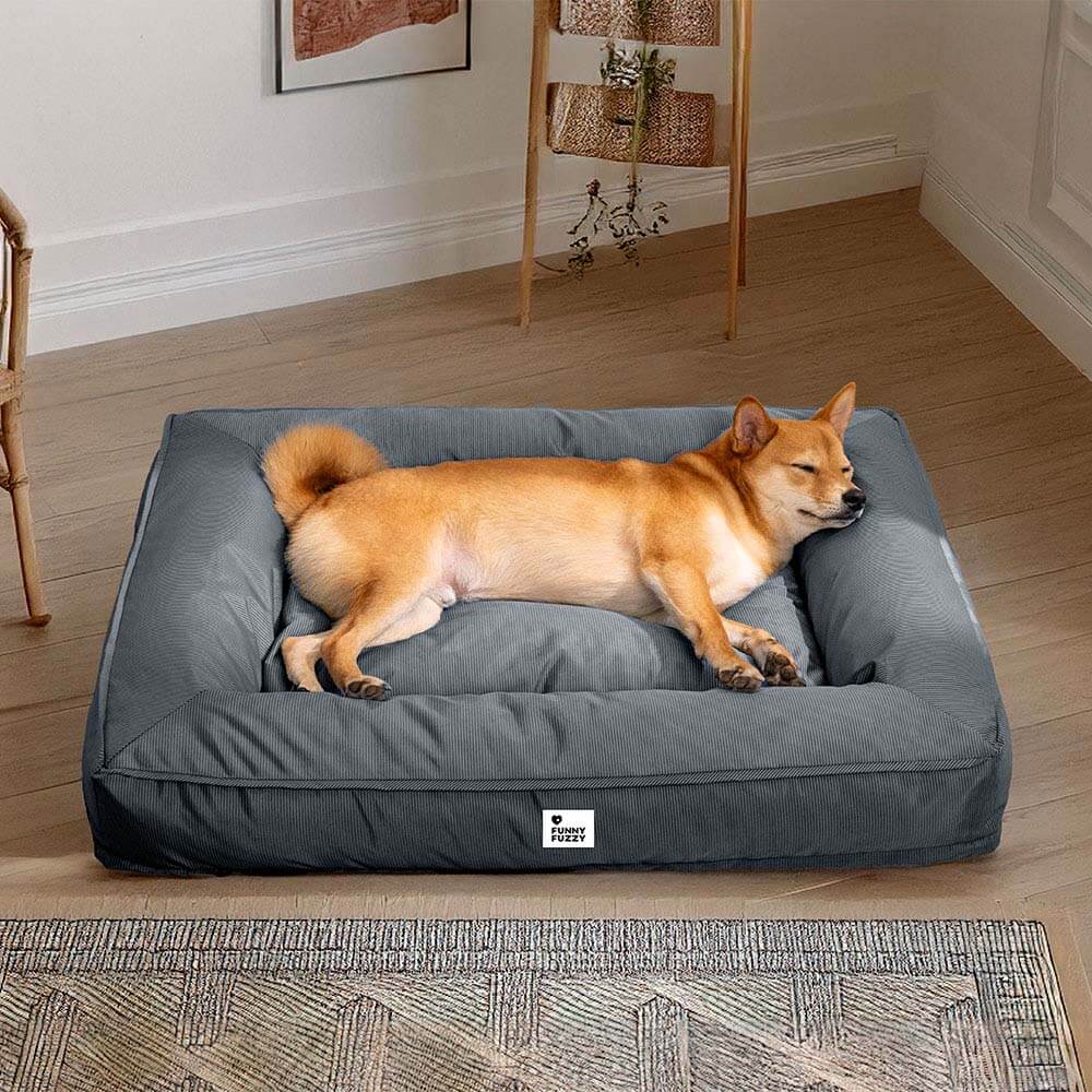 Orthopedic waterproof dog bed with full surround support for large dogs, gray color