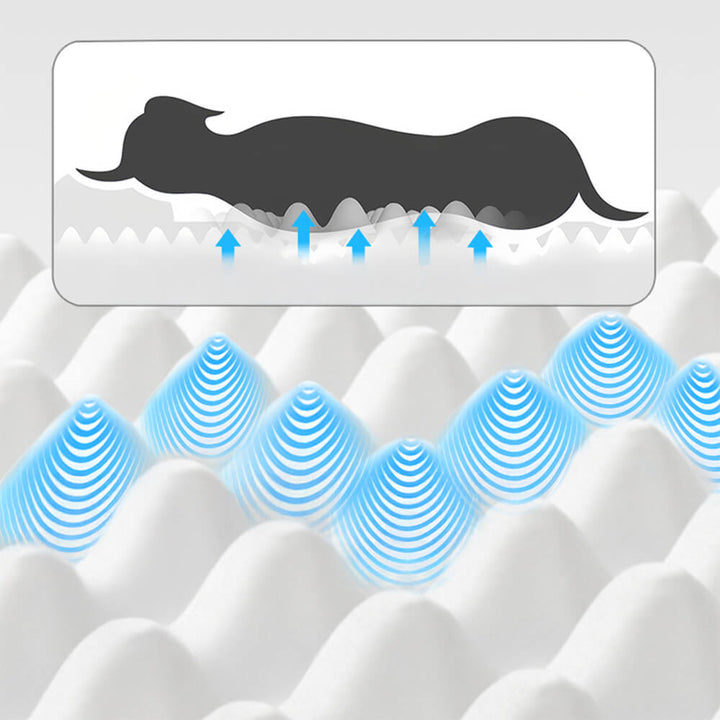 Tan orthopedic dog bed made with waterproof tech fabric and egg crate foam for large dogs.