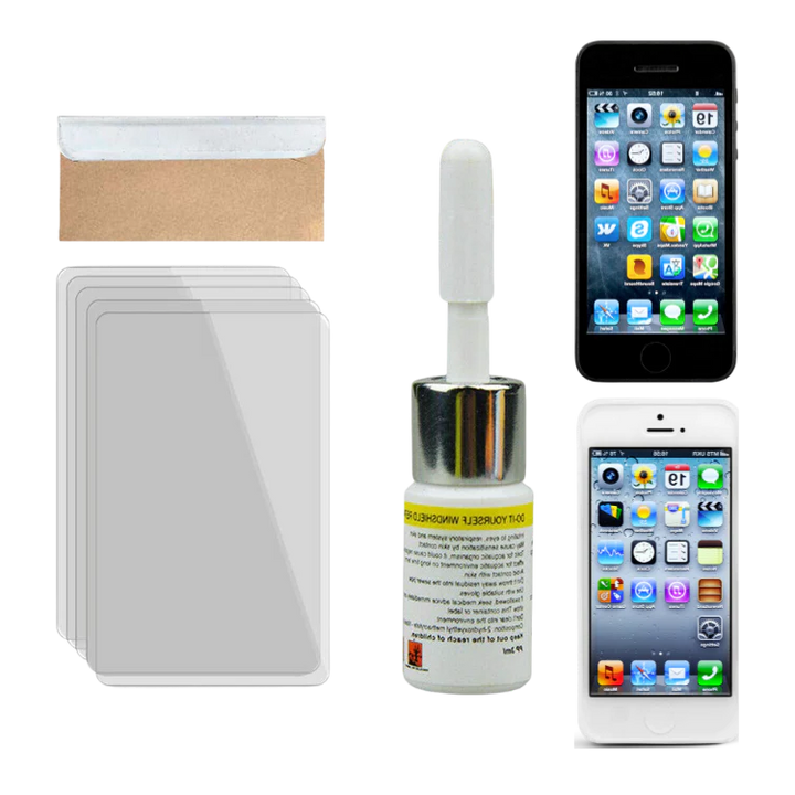DIY instant phone screen & windshield crack repair kit for transparent, quick fix of chips and cracks on glass.