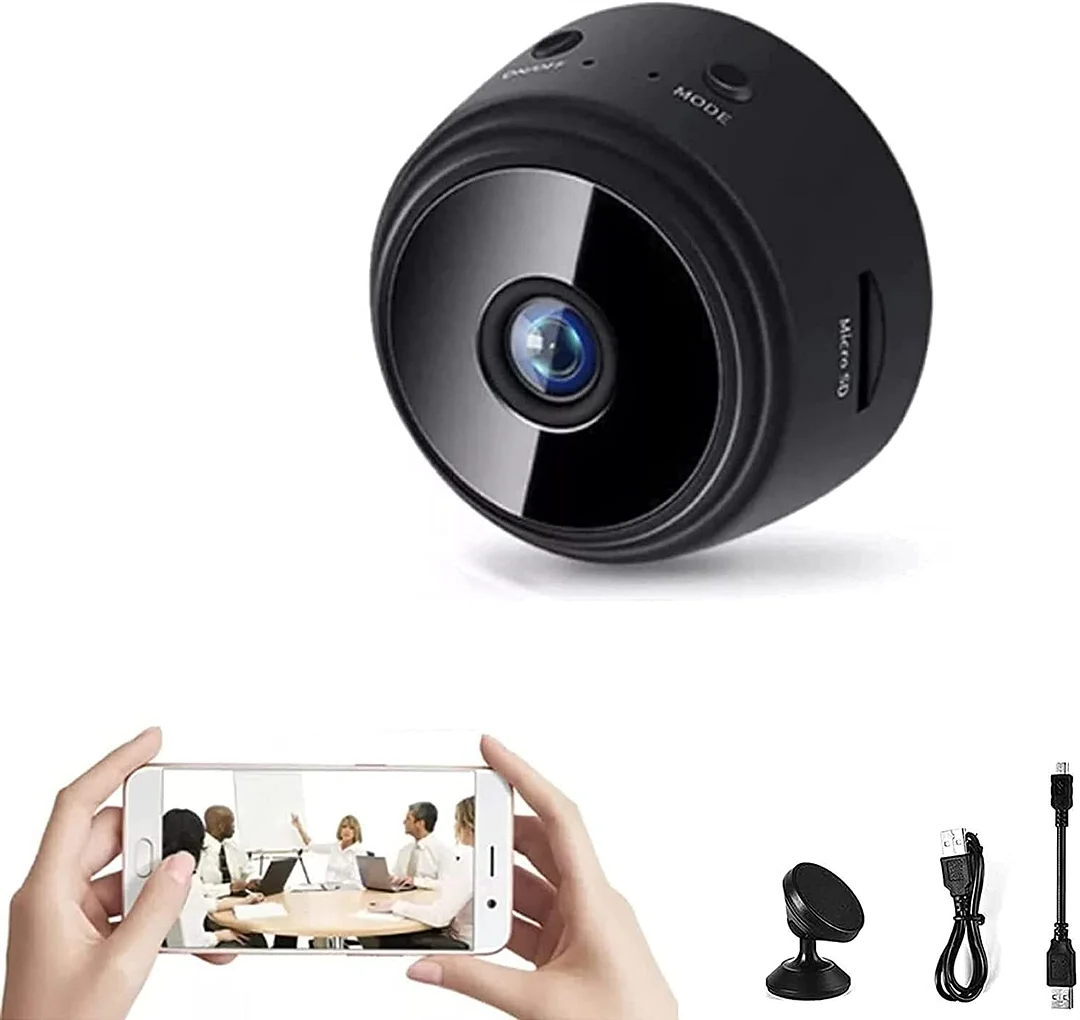 Compact 1080p WiFi mini security camera for discreet home surveillance with clear video.