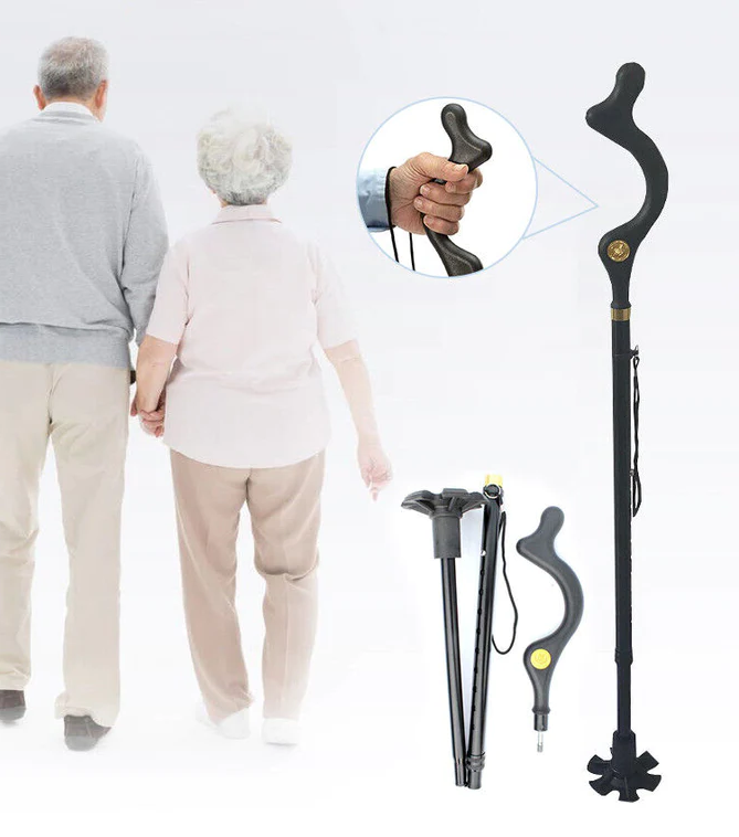 Adjustable walking stick for seniors, providing enhanced stability and mobility support.