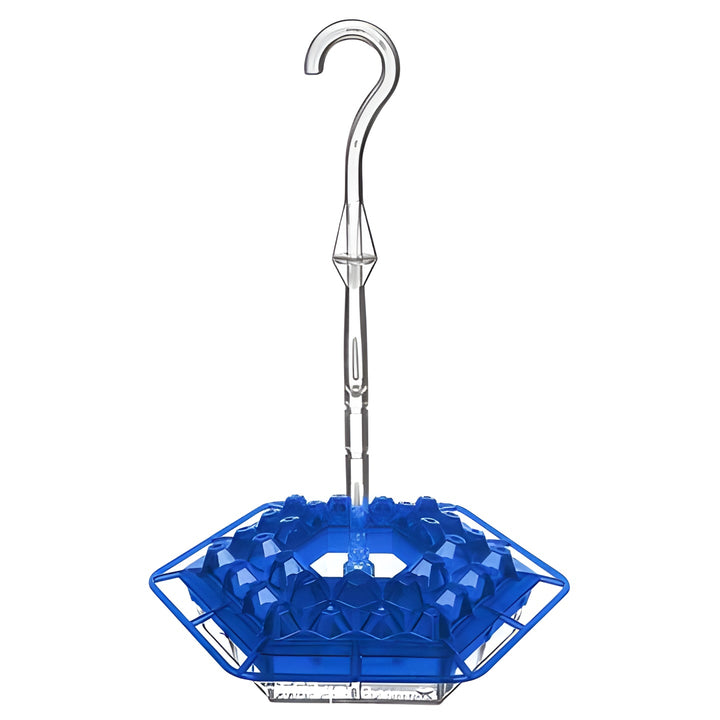 Vibrant red ant-proof hummingbird feeder, UV resistant, with perches and bee-proof ports for attracting garden wildlife.