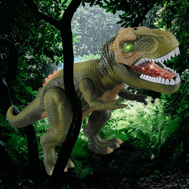Walking T-Rex dinosaur toy with remote control, encouraging interactive play and adventure for kids.