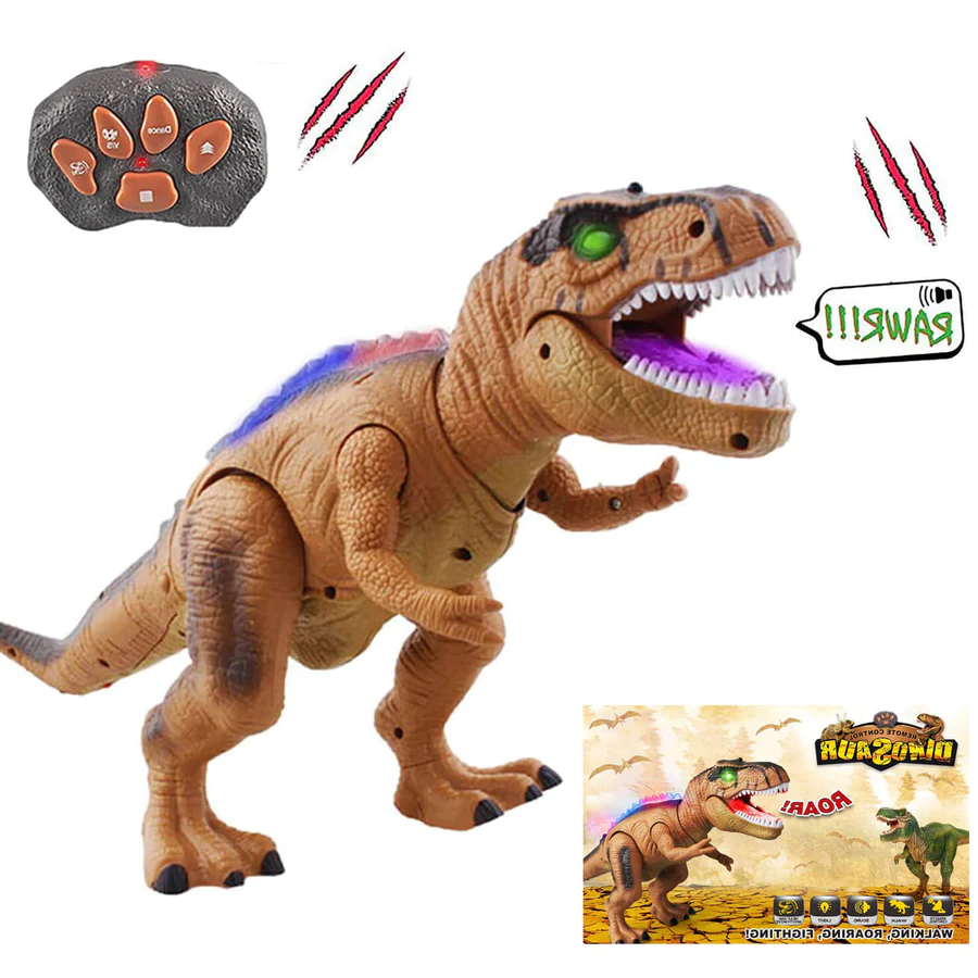 Exciting T-Rex dinosaur toy with remote control, vibrant LED lights, and engaging sound effects for kids.