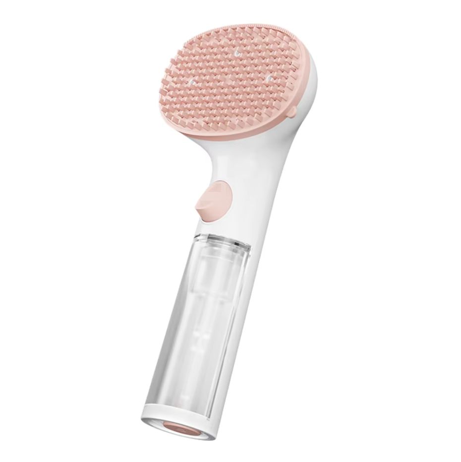 Pet dry foam brush featuring an integrated dispenser, ensuring even application for thorough cleaning.