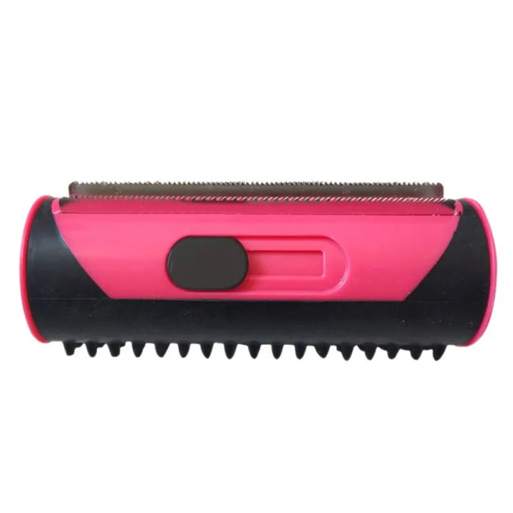 Handheld pet fur removal roller with durable self-cleaning mechanism.