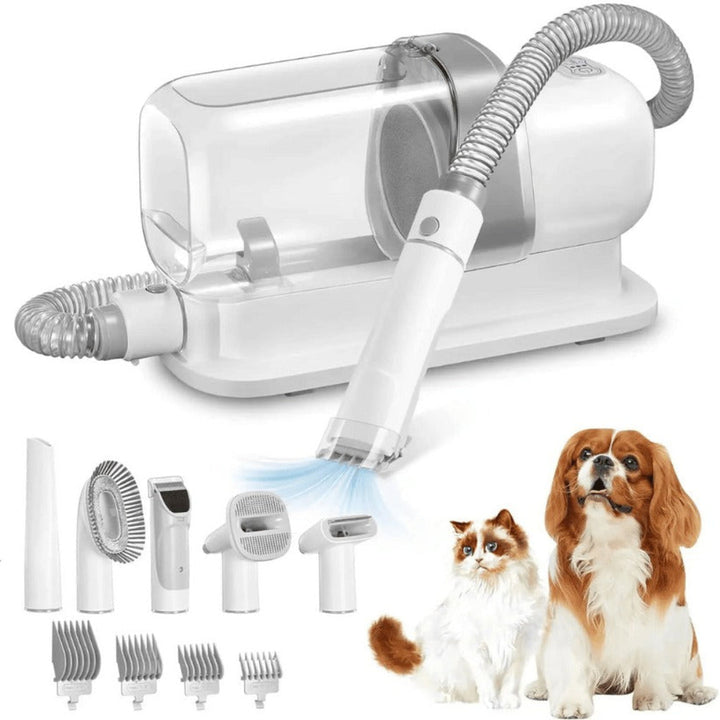 Pet grooming vacuum kit with clippers, deshedding tool & brushes for effective hair removal on dogs & cats