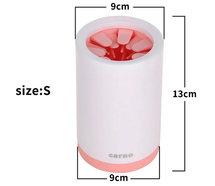 Close-up of pet paw cleaner showing soft silicone brushes, designed for effective dog and cat paw hygiene.