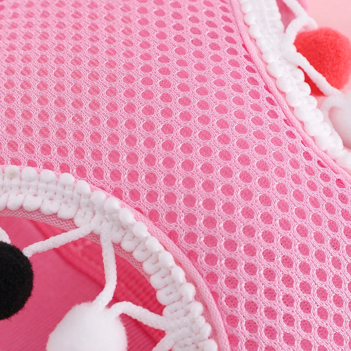 Dog walking harness in pink mesh, breathable and lightweight design for small pets' comfort