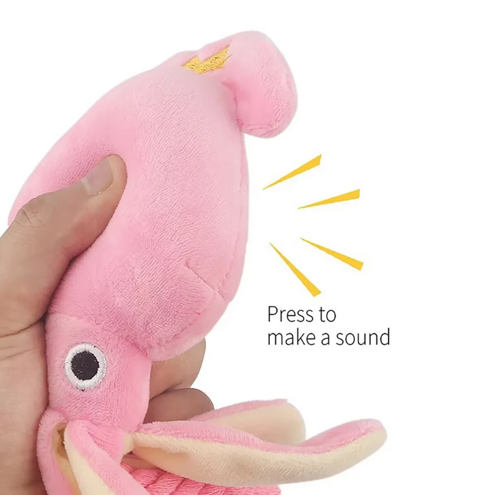 Soft pink squid pet toy, interactive chew toy for dogs playtime
