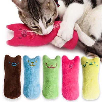 Soft plush catnip chew toy in a playful shape, suitable for kitten and adult cat dental health.