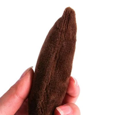 Catnip-filled plush chew toy with an ergonomic design for feline dental hygiene and play.