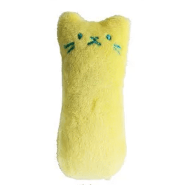 Catnip-infused plush chew toy for cats, supporting dental health through active chewing.