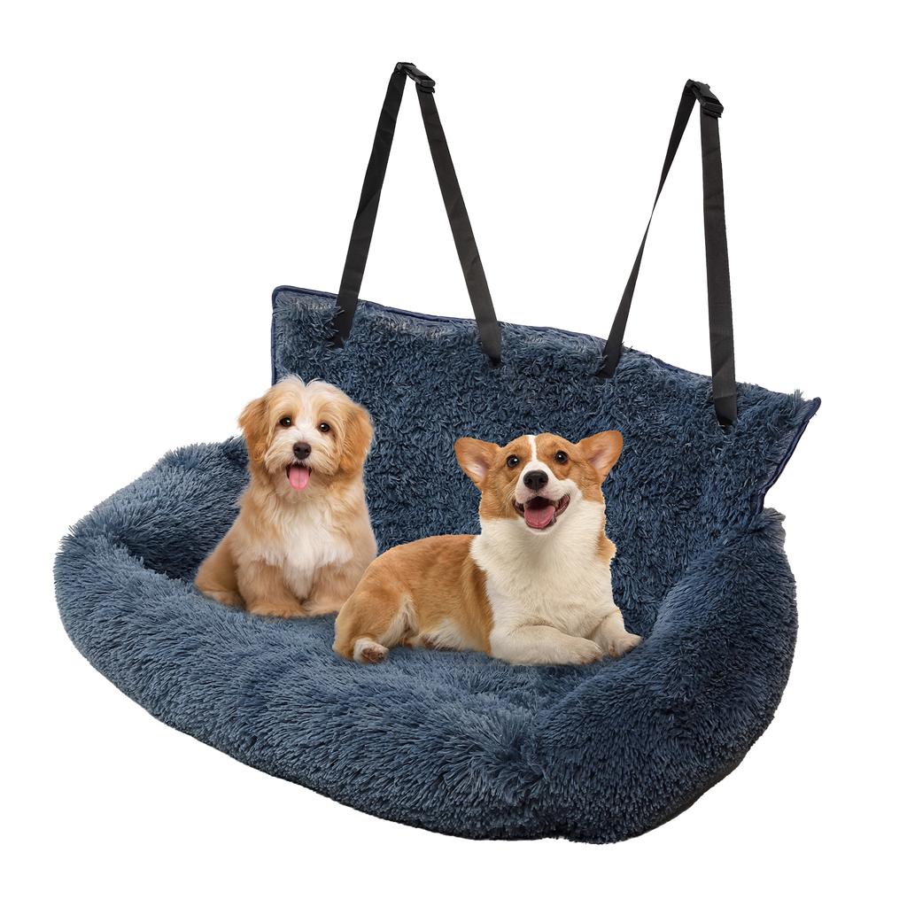 Plush dog car seat mattress for comfortable pet travel, protecting vehicle interior.