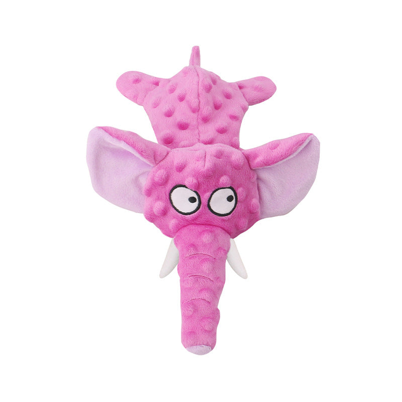 Plush elephant dog toy, interactive, durable, promoting mental stimulation for playful pets.