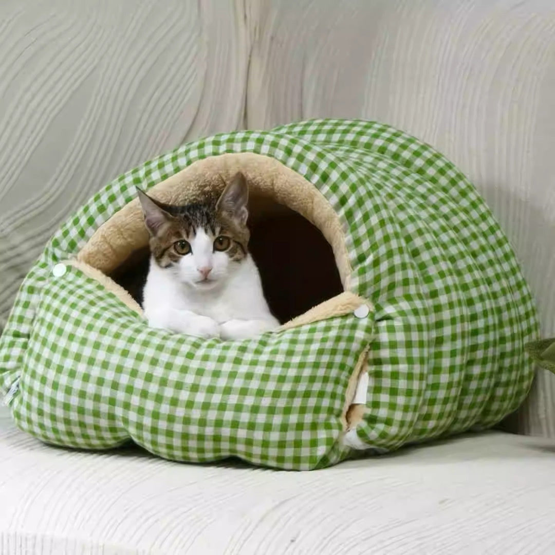 Washable enclosed cat cave, plush and comfortable pet bed for winter coziness