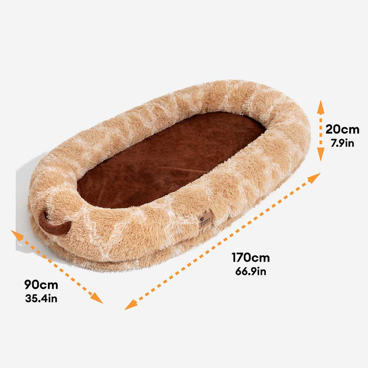 Unisex fluffy donut dog bed in a living room setting, blending as stylish pet furniture.