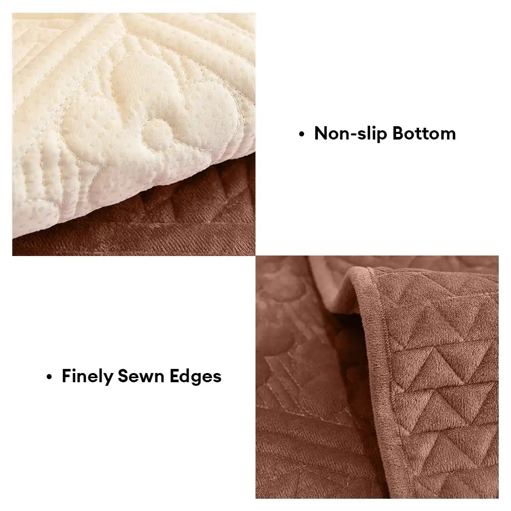 Embossed geometric plush sofa protector on a three-seater couch, ideal for pet-friendly homes.