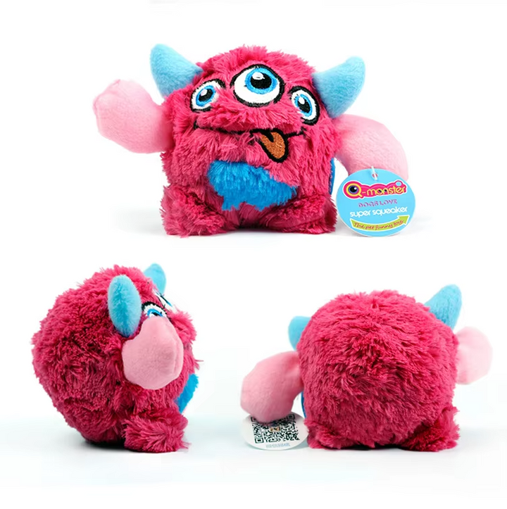 Interactive plush monster ball dog toy, squeaky chew for rewarding canine play sessions