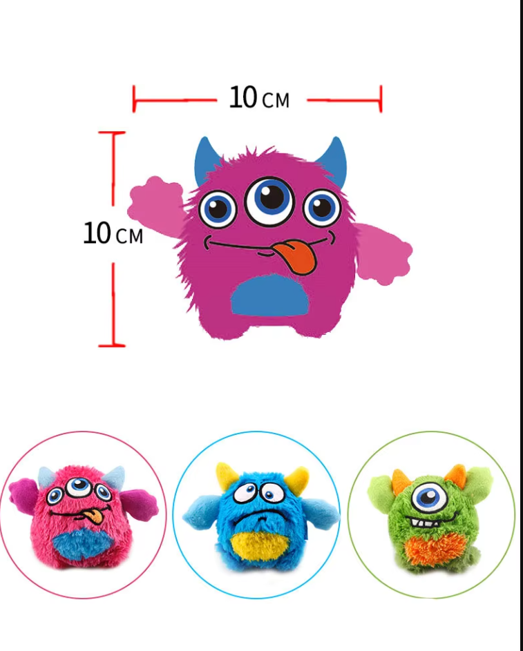 Squeaky plush monster ball dog toy, engaging pet accessory for playful canine interaction