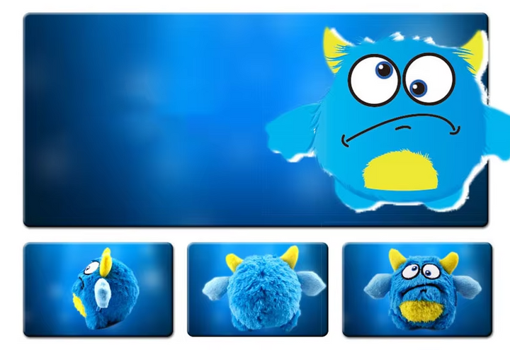 Interactive dog toy, plush monster ball with squeaker for stimulating canine play, pet-safe