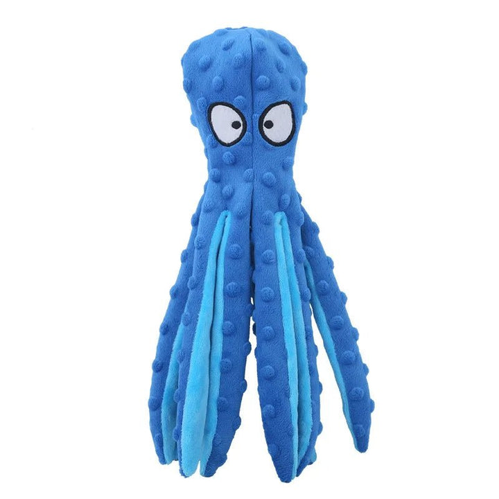 Engaging blue octopus dog toy with crinkle paper and squeaker for chewing