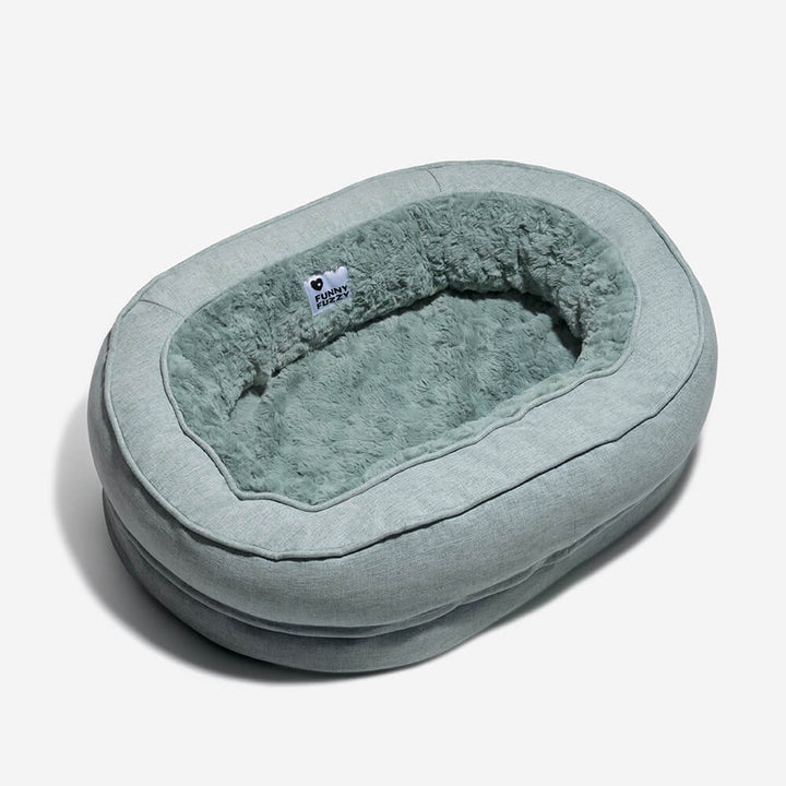 Unisex fluffy pet bed with orthopedic support, perfect for anxious dogs, washable design.