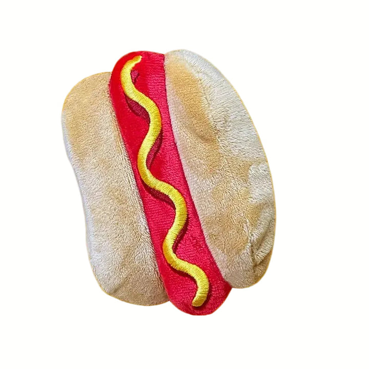 Smiling bread slice plush squeaky dog toy, ideal for small and medium dog entertainment.
