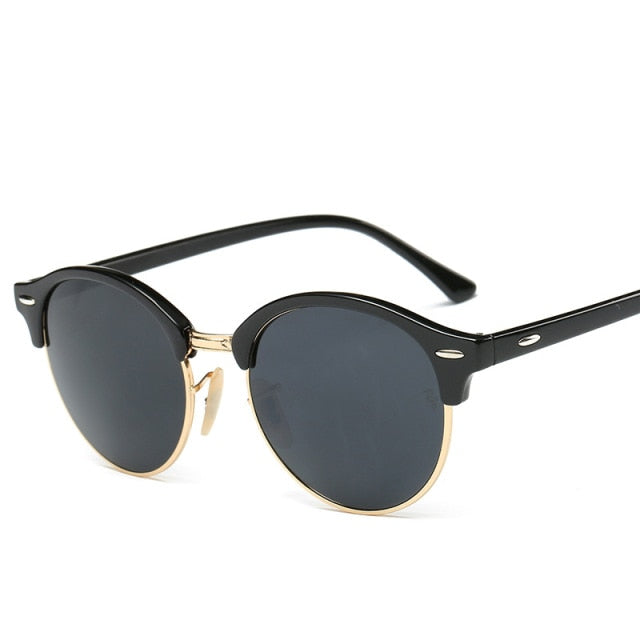 Unisex fashion alloy frame sunglasses with UV400 anti-reflective mirror lenses for eye protection.