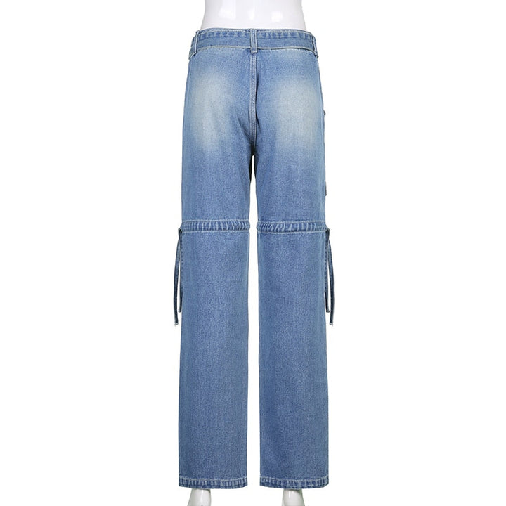 Comfortable women's aesthetic jeans with unique sashes. Elevate your casual fashion with this trendy bottom.