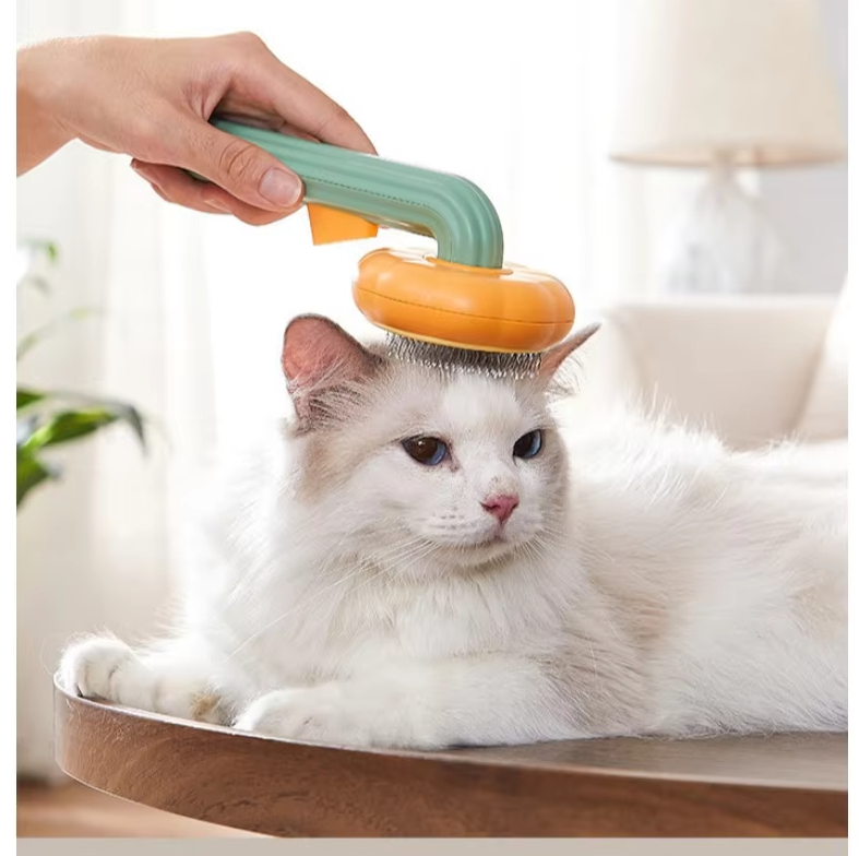 Pumpkin style cat fur remover brush for gentle grooming and shedding reduction