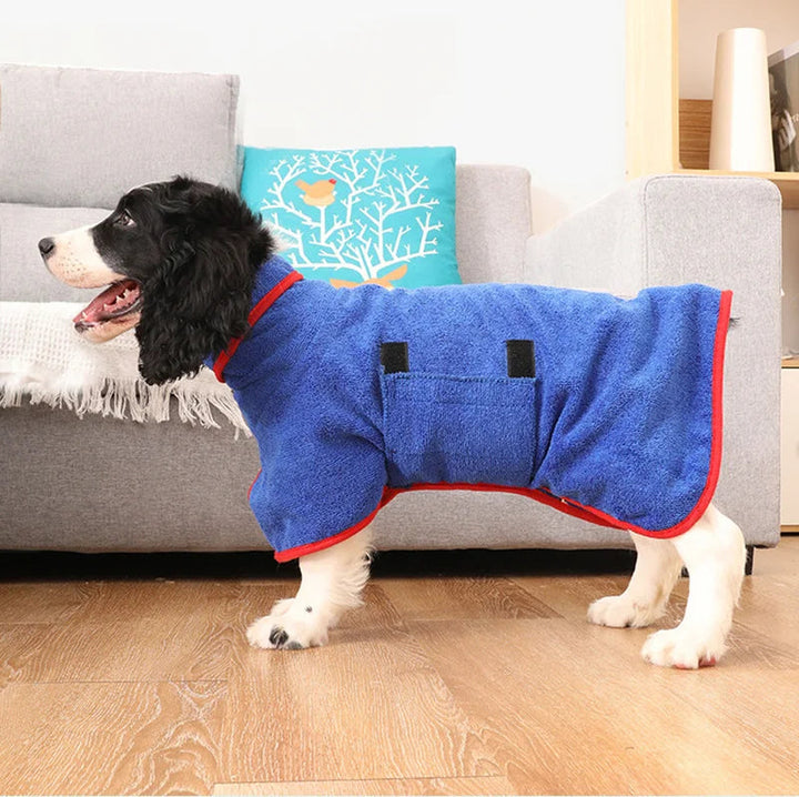 Quick-dry pet bathrobe for dogs, absorbent microfiber in blue, after bath or rain