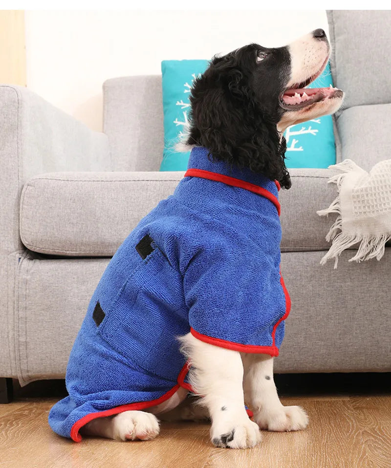 Comfortable dog bathrobe coat with adjustable strap for quick drying after swimming