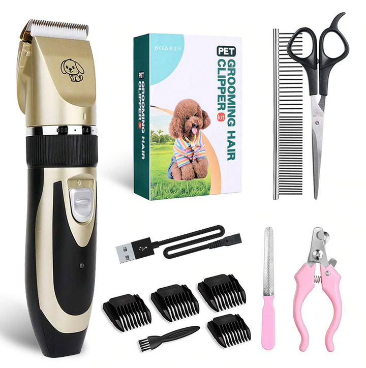 Professional pet hair clippers with adjustable length blades, designed for quiet, stress-free animal grooming