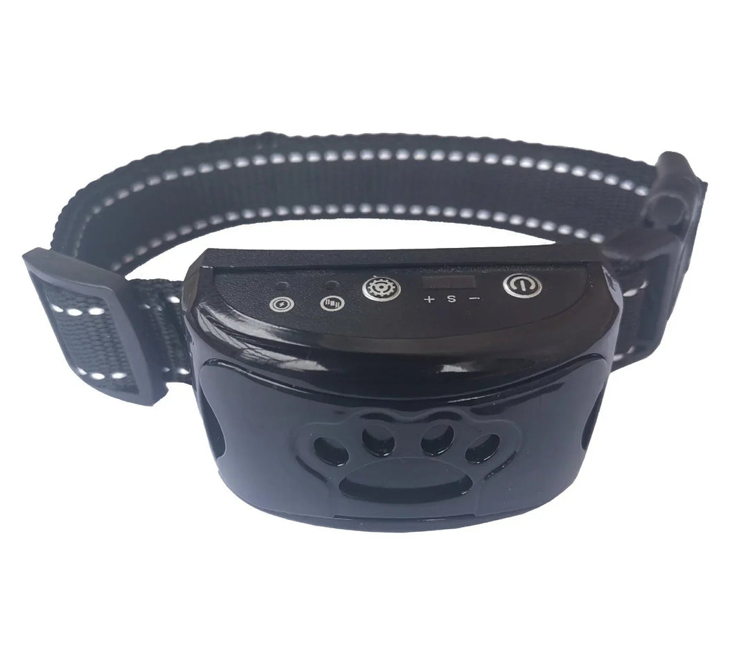 Rechargeable dog bark control collar with adjustable vibration mode for humane pet training and safety.