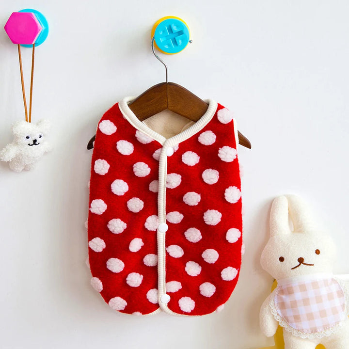 Red fleece dog jacket for small breeds, warm winter pet wear for chihuahua clothing