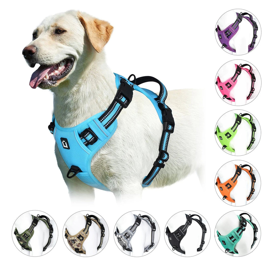 Adjustable black pet harness, no-pull design for better dog control and safety