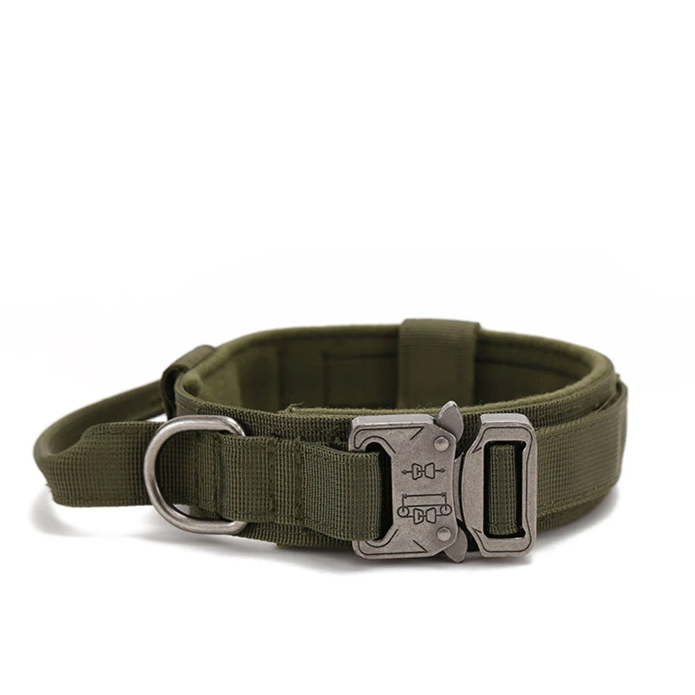 Tactical reflective dog collar with metal D-ring & quick-release buckle, heavy duty large dog