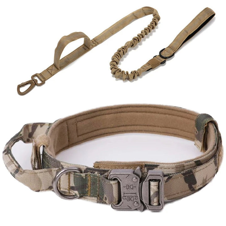 Side view of a large tactical dog collar, reflective strip & quick-release for active breeds