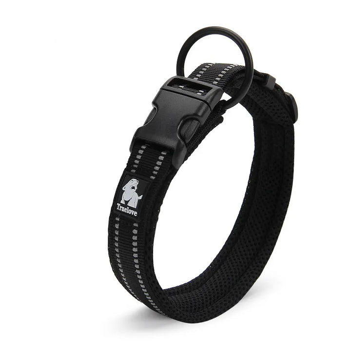 Adjustable pet safety collar in bright color, featuring reflective elements for visibility.