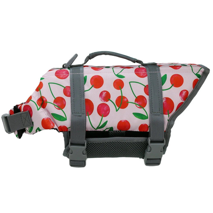 Reflective dog life vest drying in sun after use, durable and quick-drying pet swimwear.