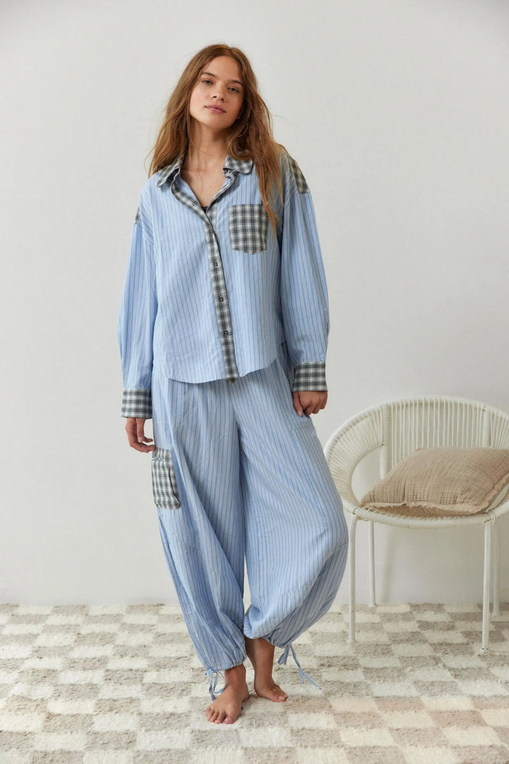 Women's relaxed fit vintage pajama set. Comfortable two-piece loungewear for cozy nights and ultimate comfort.