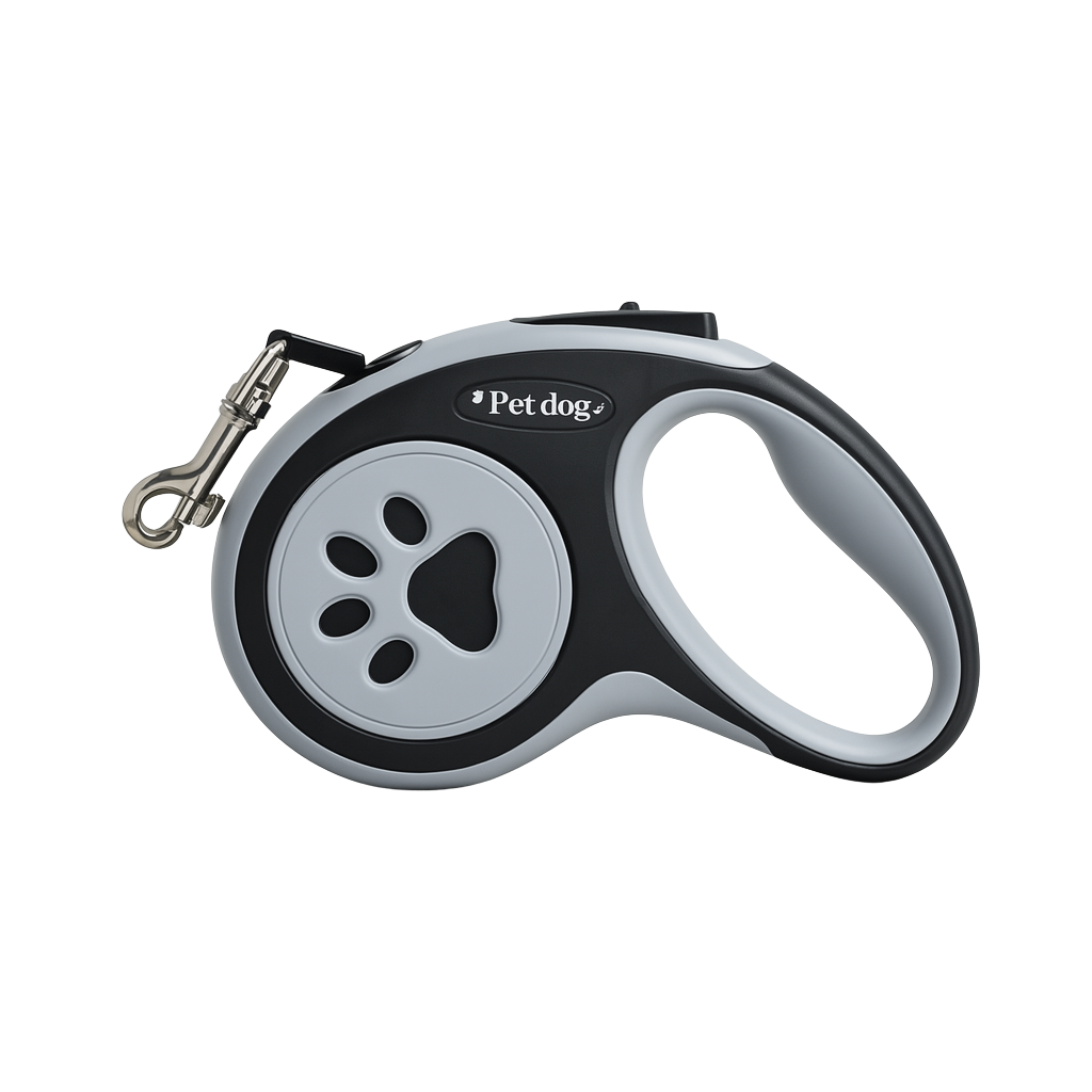 Retractable dog leash with quick release for small to medium dogs, black nylon, extended