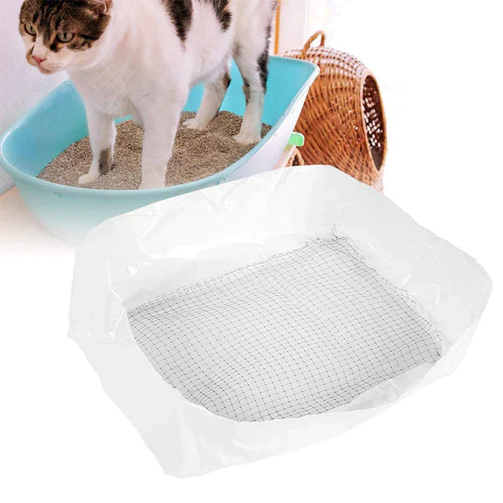 Packaging of a reusable cat litter liner highlighting odor control and eco-friendly benefits