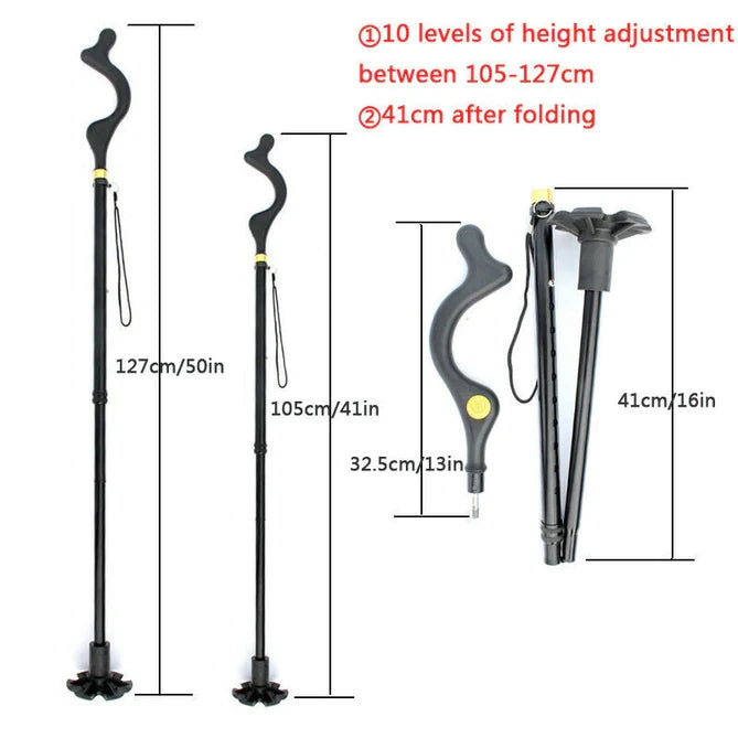 Ergonomic walking stick for elderly care, lightweight design ensures comfortable grip & improved posture.
