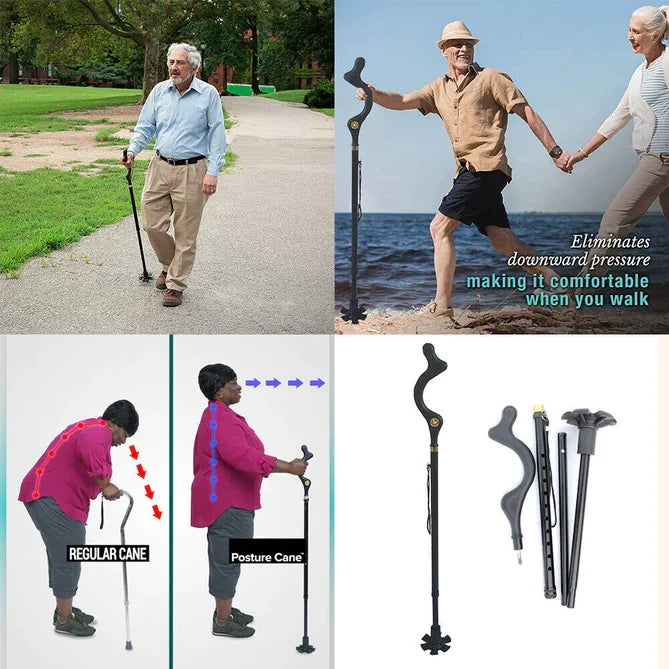 Full view of an adjustable walking stick, a sturdy, lightweight mobility aid for enhanced senior stability.