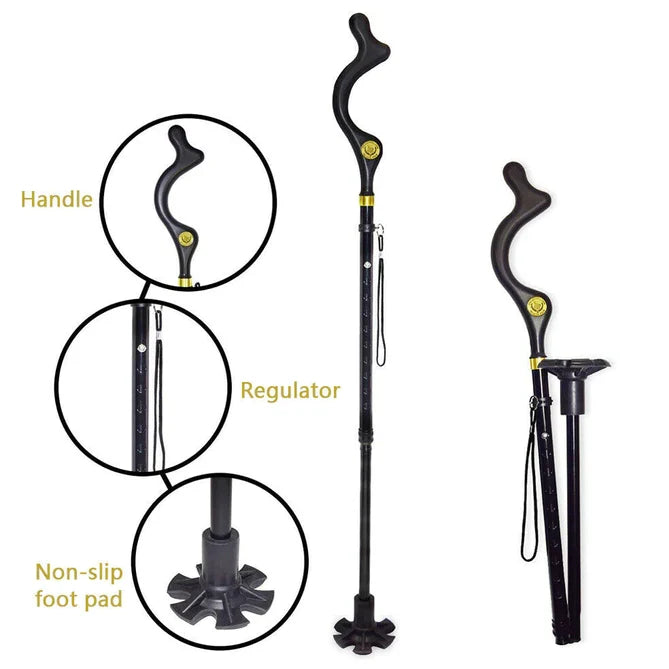 Sleek, lightweight mobility aid walking stick, perfect for seniors needing balance & posture support.