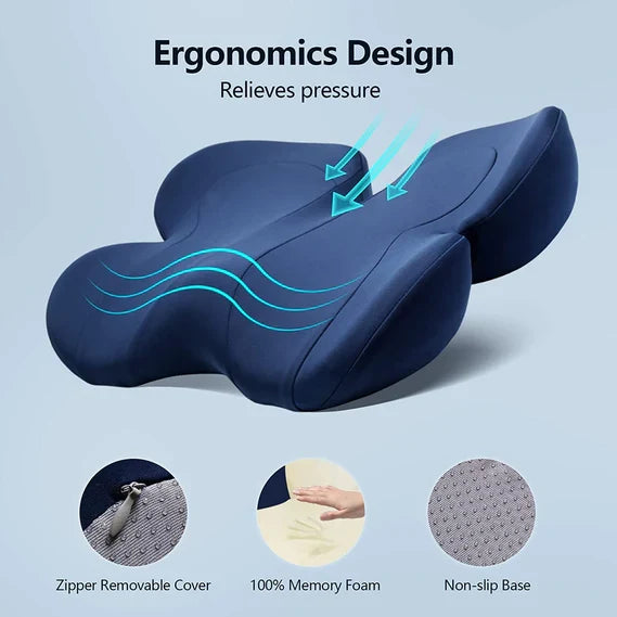 Coccyx support cushion: ergonomic design, memory foam for tailbone pain & pressure relief.